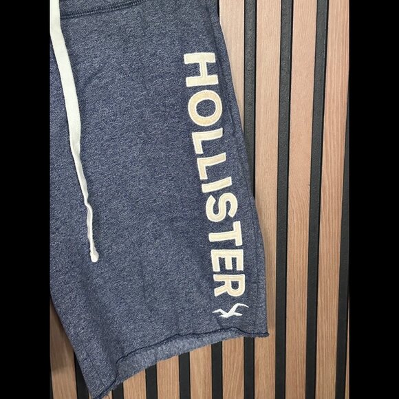 Hollister Shorts Small Mens Blue Heather Pull On Fleece Cut Off Logo - Picture 6 of 8